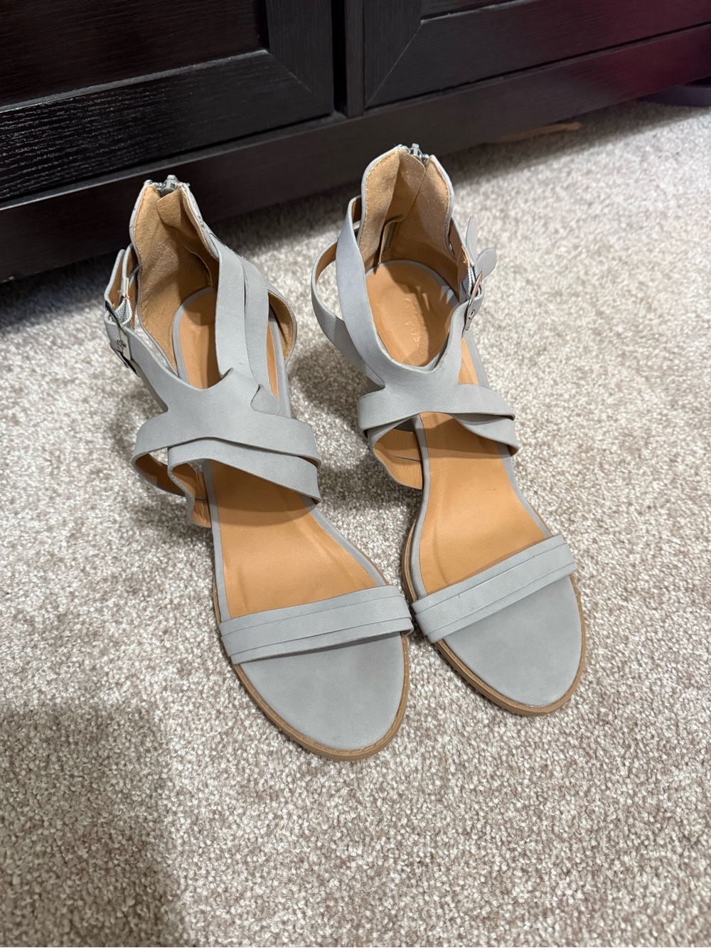 Women's Gray Strappy Ankle-Wrap Heels